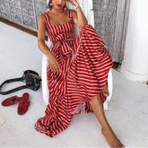 Plus size bohemian maxi dress square collar sashes pleated dress